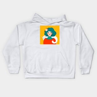 Cute girl with cute white cat, version 2 Kids Hoodie